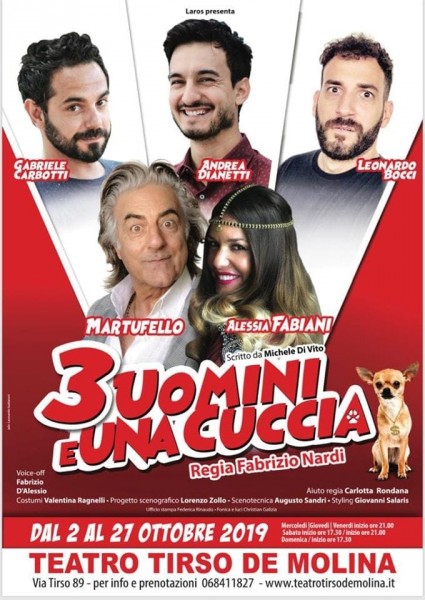 "Tre uomini e una cuccia" al Teatro Tirso De Molina  di Roma con Martufello