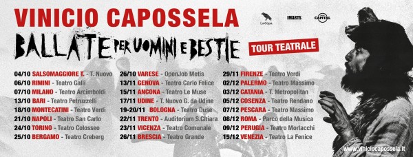 "Ballate per uomini e bestie” parte dal 4 ottobre lo straordinario tour teatrale di Vinicio Capossela