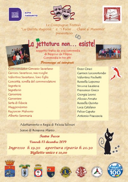 "La jettatura non esiste" il 13 Dicembre 2019 al Teatro Fusco di Taranto