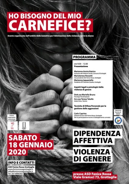 "Ho bisogno del mio carnefice?" Sabato 18 gennaio all'ASD Fenice Rossa di Grottaglie (TA).